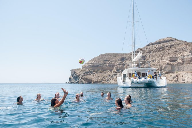 Santorini Catamaran Cruise with Fresh Meal and Open Bar - What the snorkeling gear and deck setup mean for your comfort